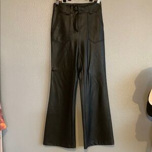 Black Faux Leather Flare Pants